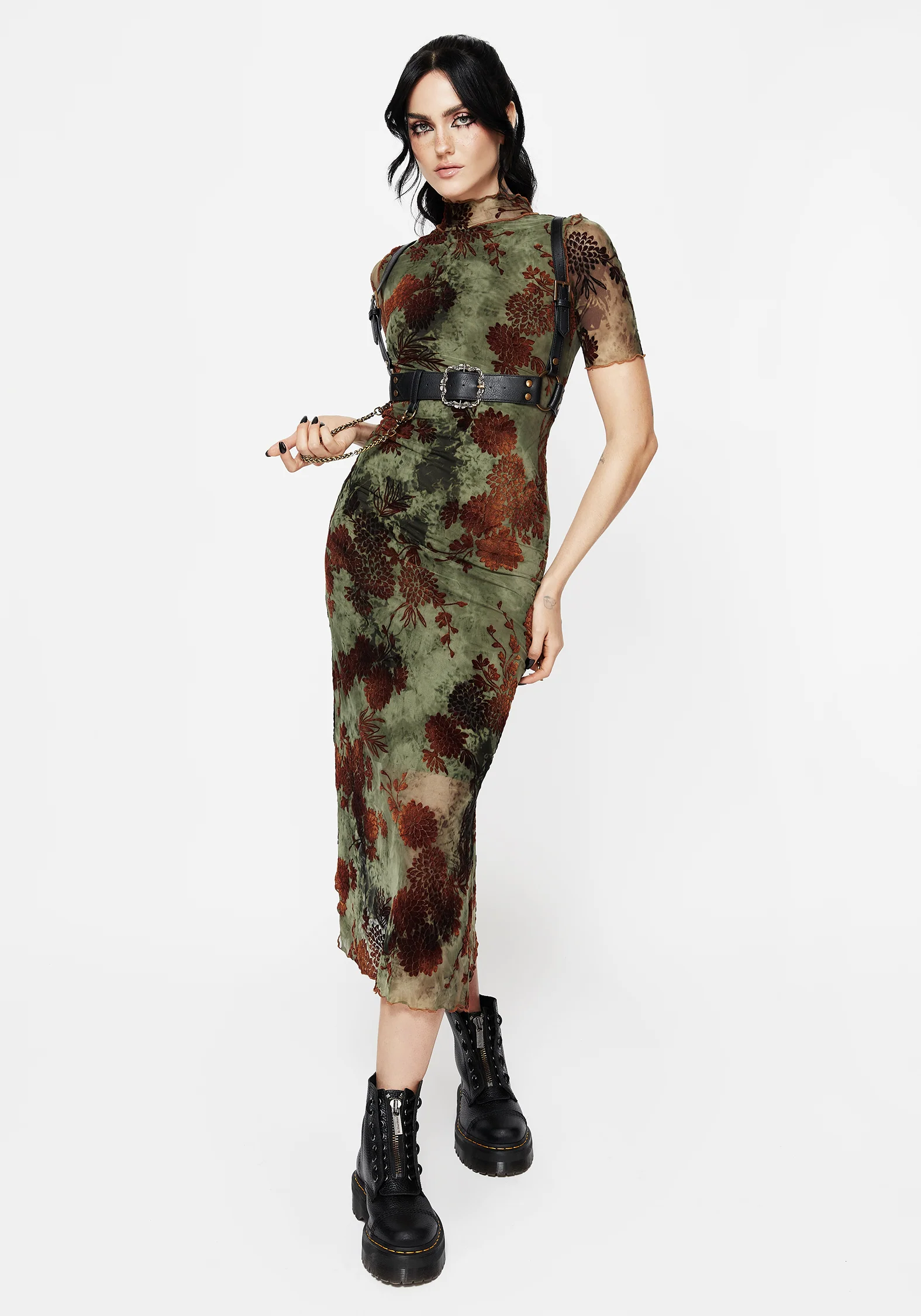 Rosaleigh Flock Velour Mesh Short Sleeved Midaxi Dress - Image 6