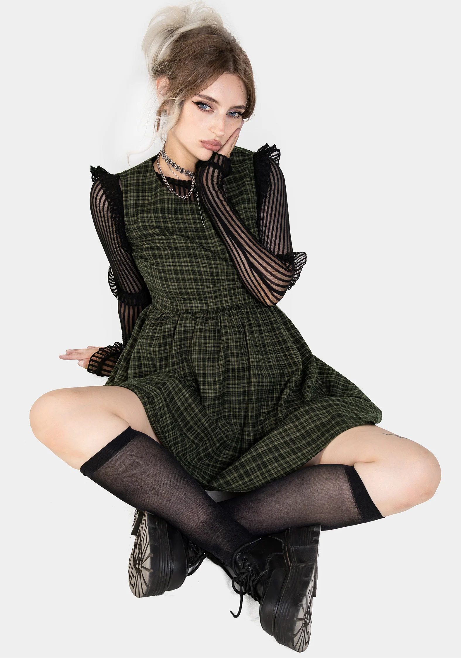 Sabine Check Mini Skater Dress - Image 7