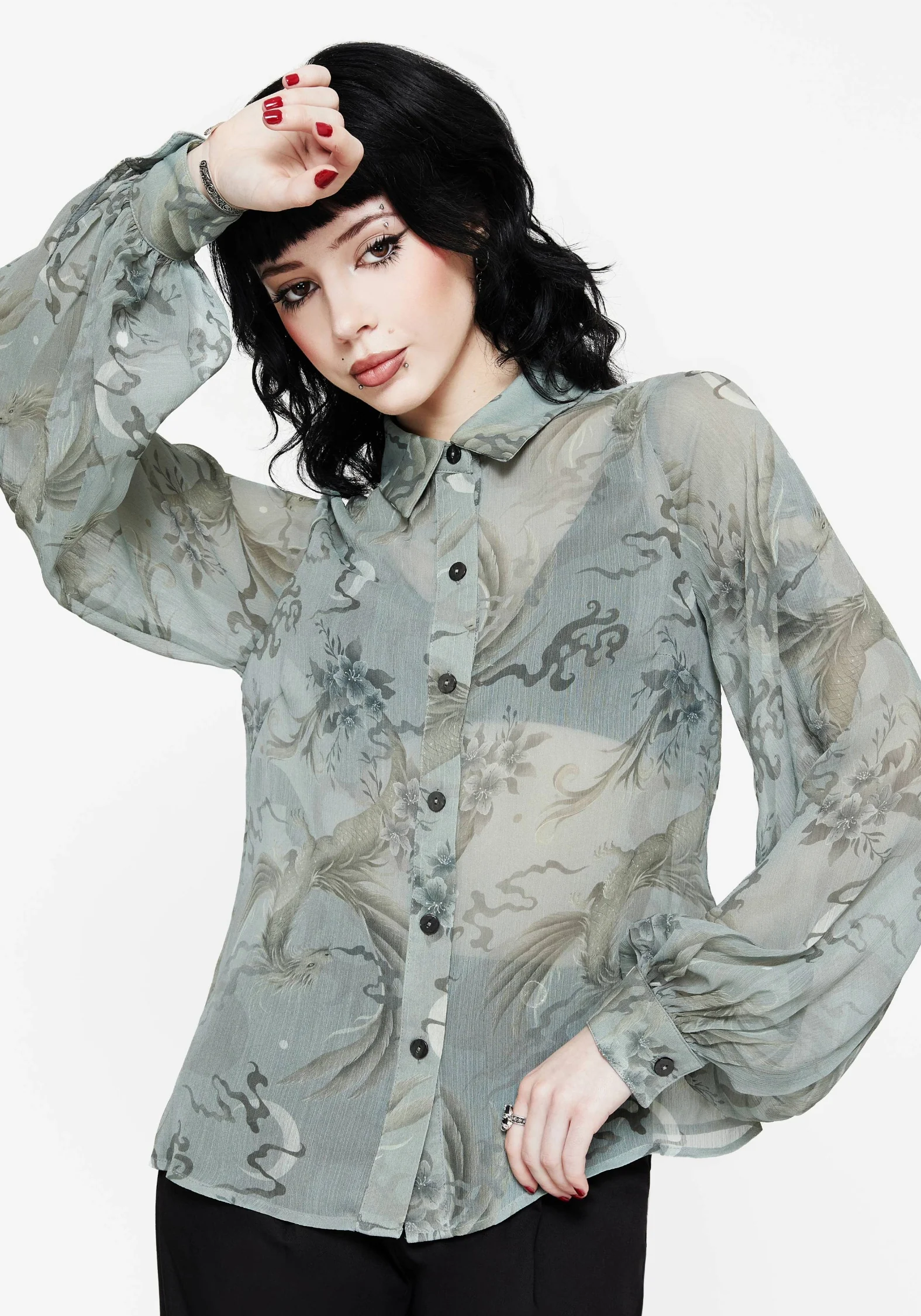 Sapphira Dragon Print Button Up Shirt - Image 6
