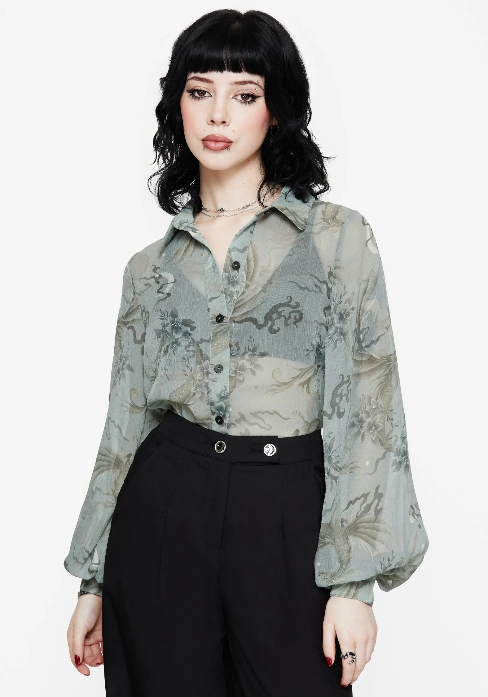 Sapphira Dragon Print Button Up Shirt - Image 7