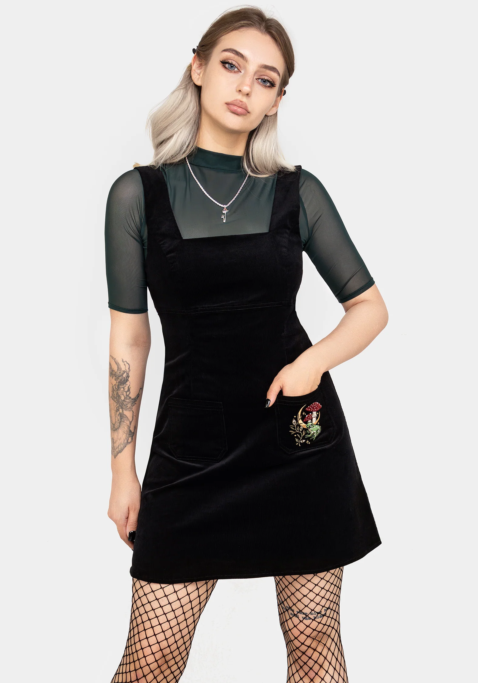 Swamplife Embroidered Cord Mini Pinafore Dress - Image 5