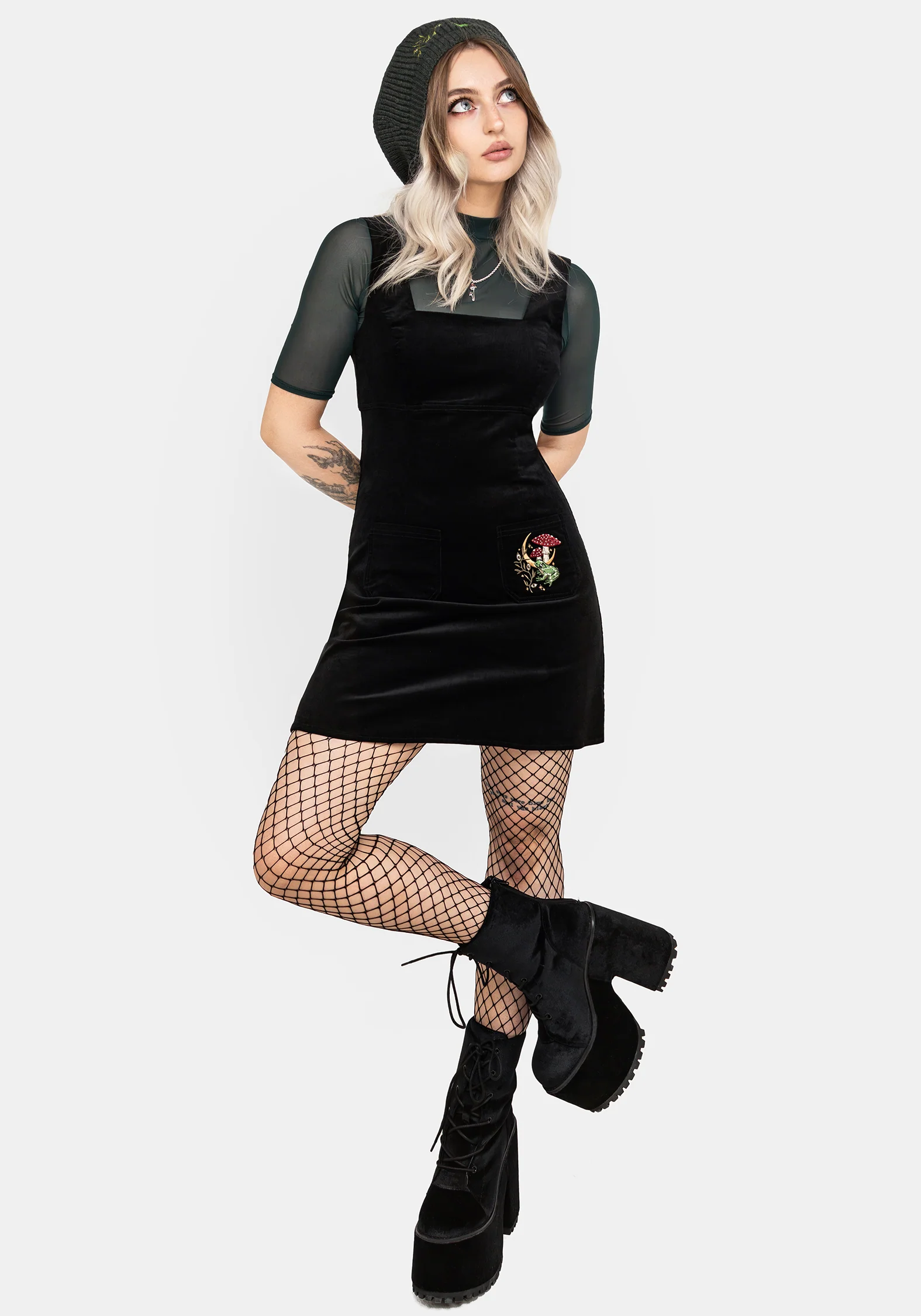 Swamplife Embroidered Cord Mini Pinafore Dress - Image 6