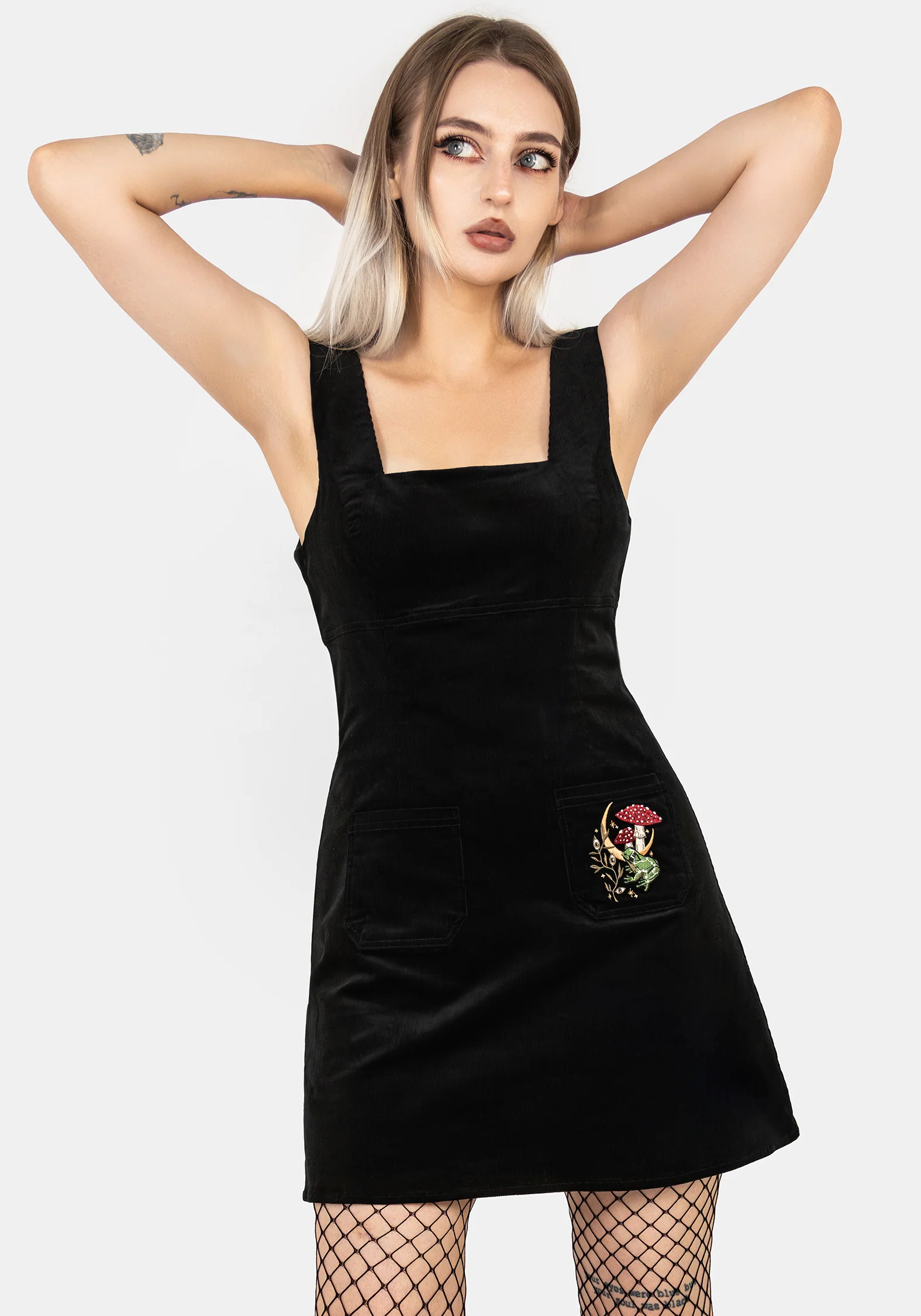 Swamplife Embroidered Cord Mini Pinafore Dress - Image 7