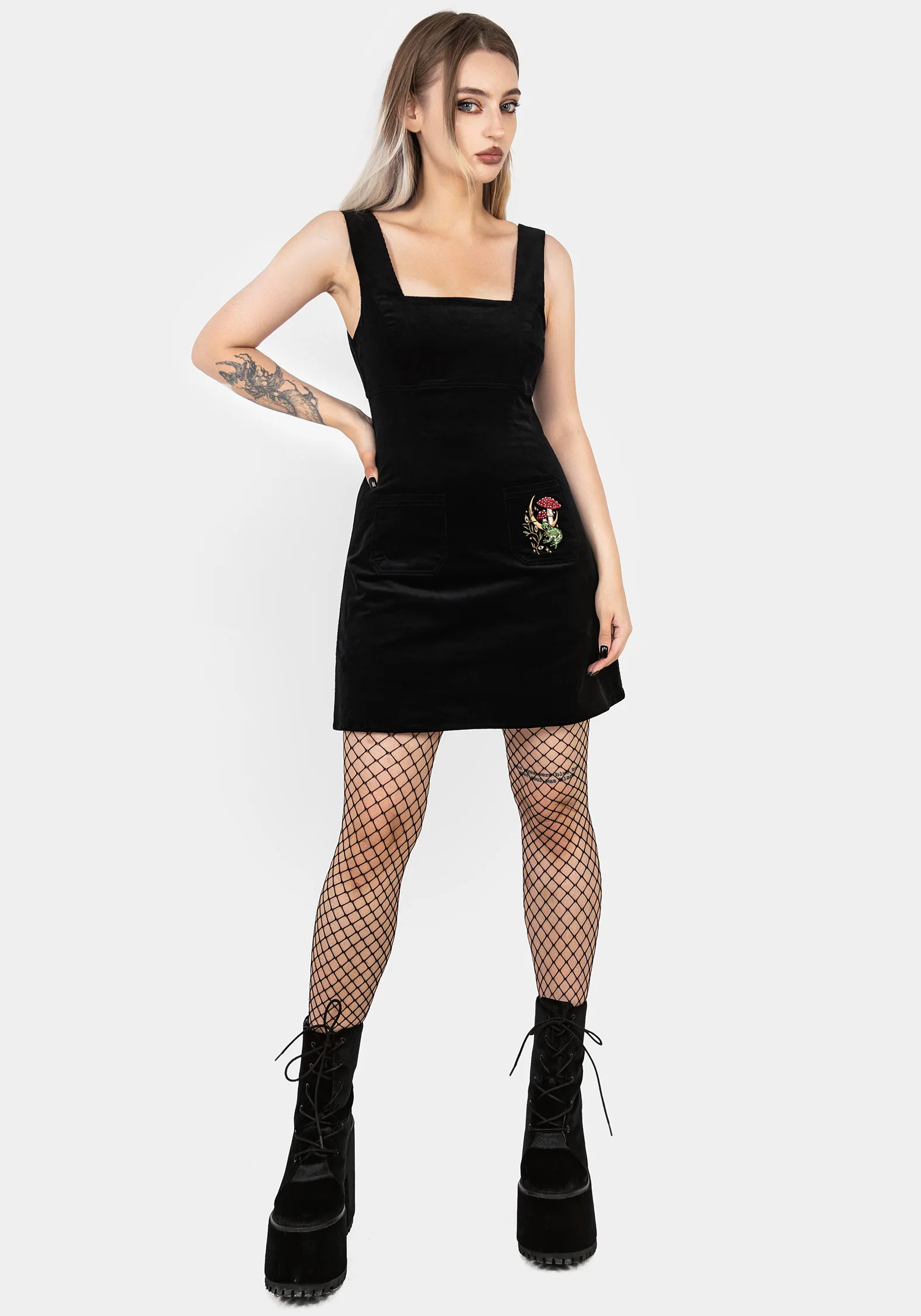 Swamplife Embroidered Cord Mini Pinafore Dress - Image 8