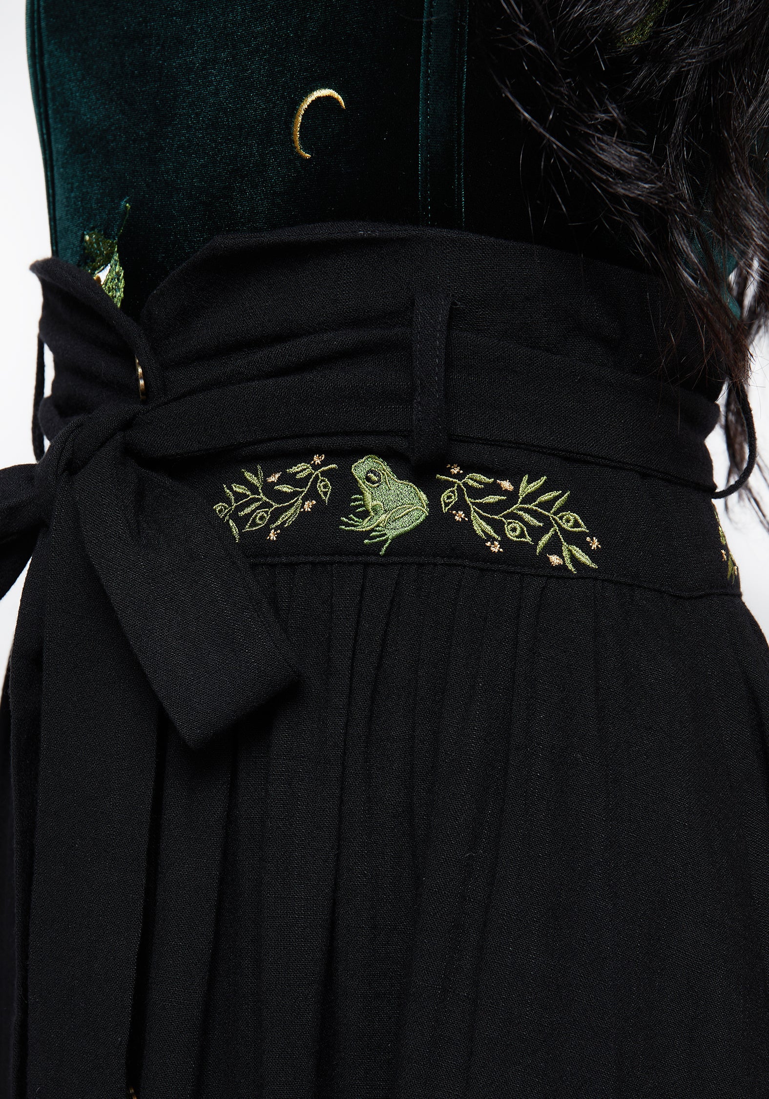 Swamplife Frog Embroidered Linen Blend High Waist Midaxi Skirt - Image 6