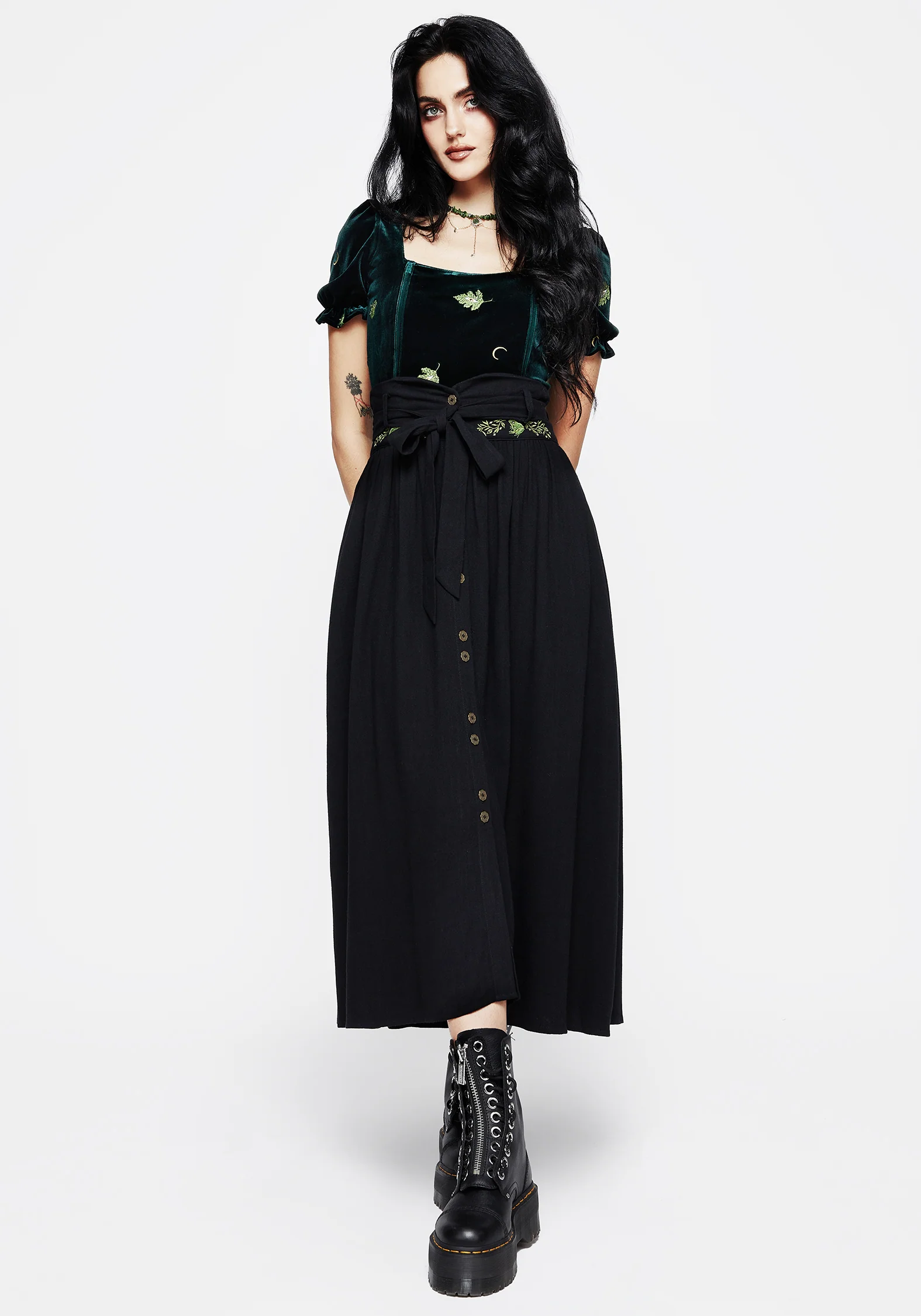 Swamplife Frog Embroidered Linen Blend High Waist Midaxi Skirt - Image 7