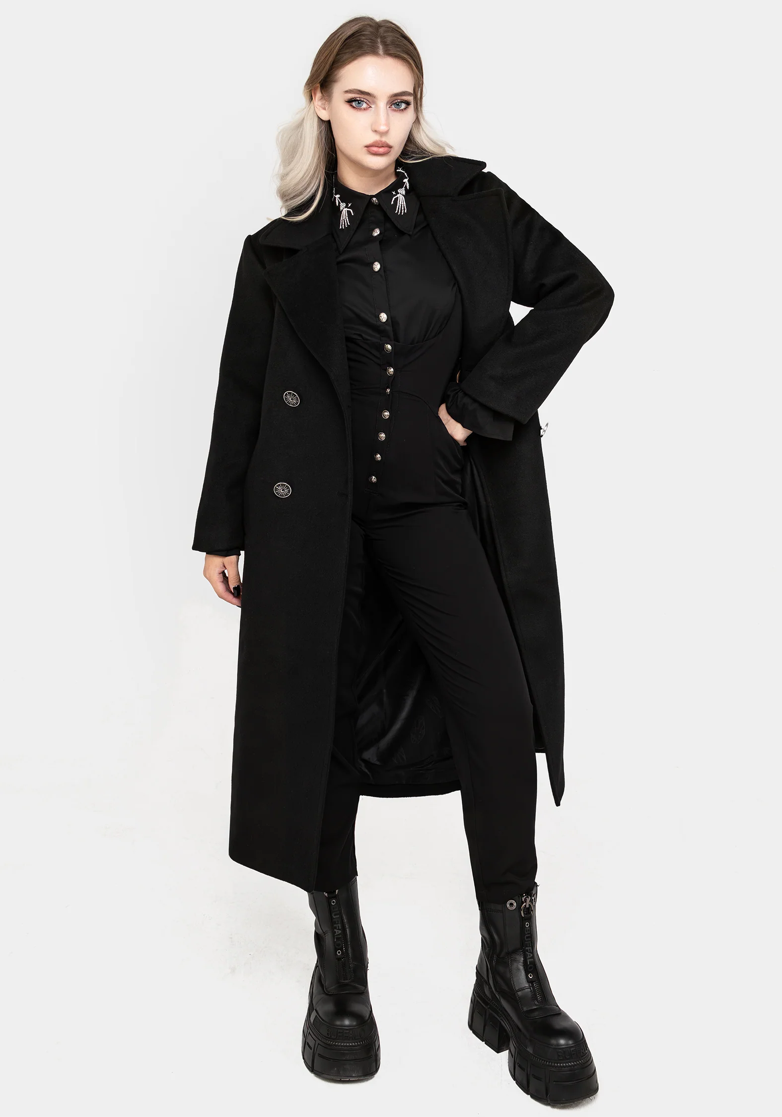 Theia Double Breasted Longline Wool Blend Coat - Image 4