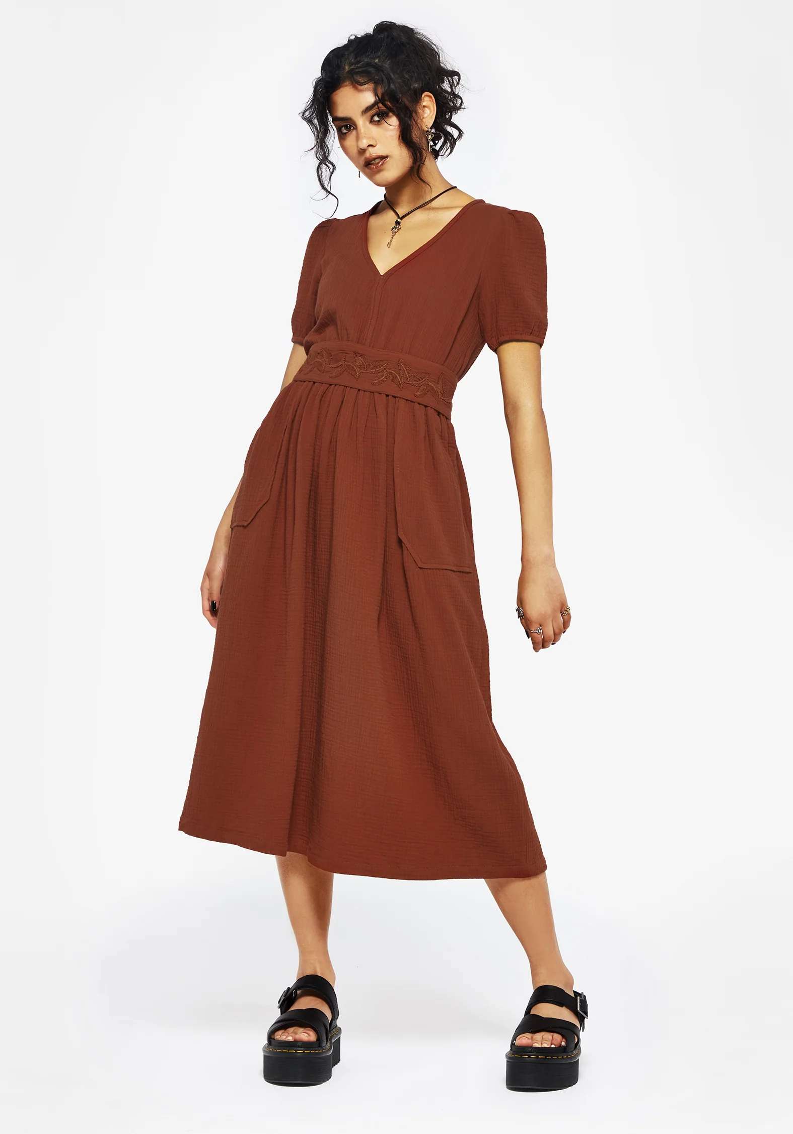 Tiana Cotton Applique Trim Midi Dress - Image 4