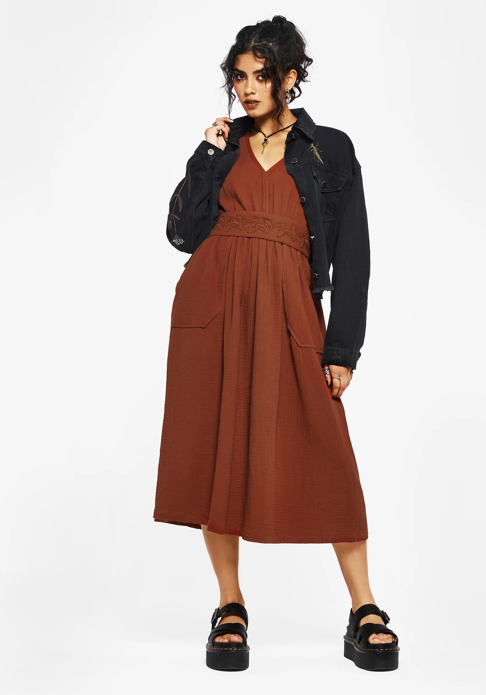 Tiana Cotton Applique Trim Midi Dress - Image 6