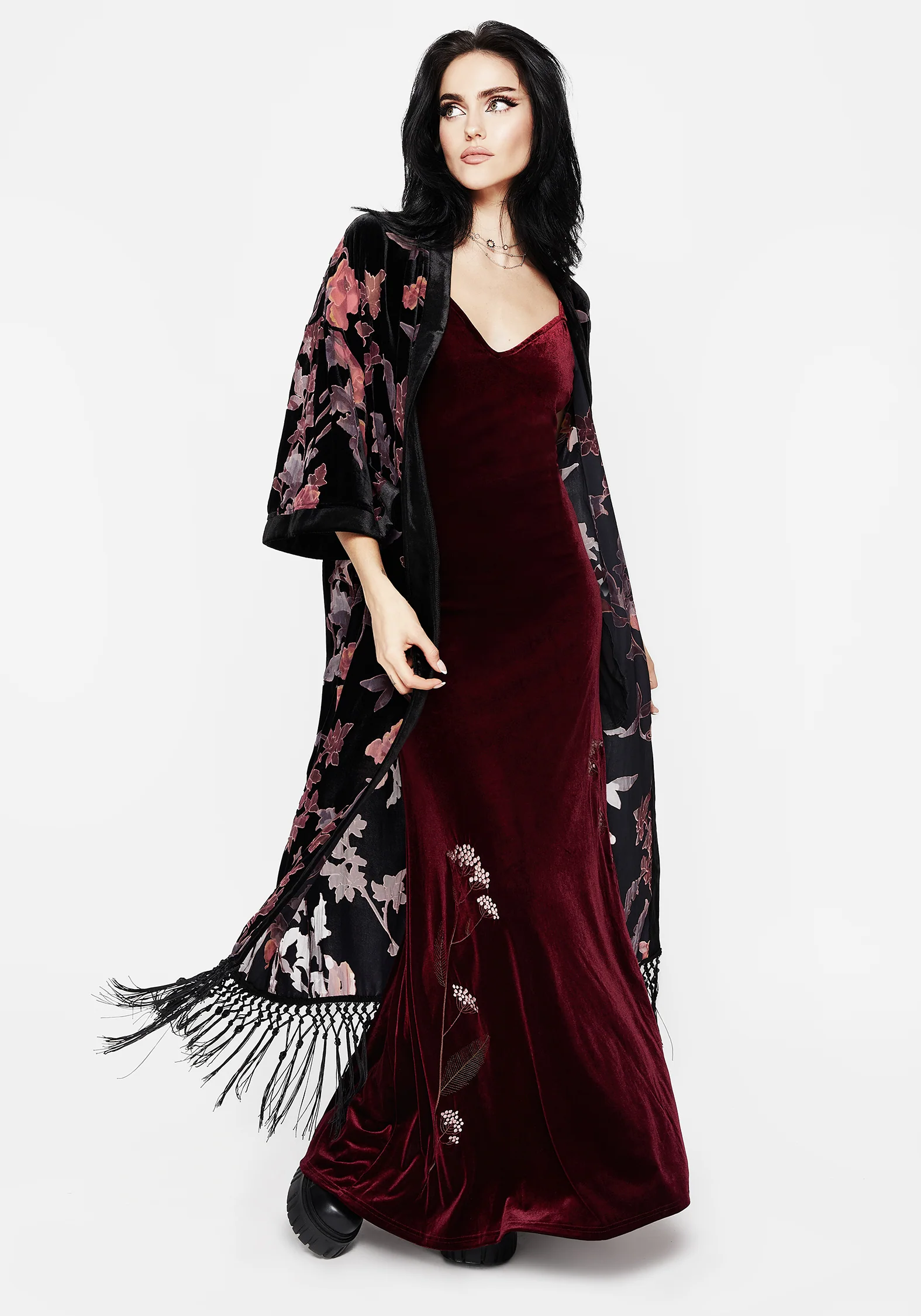 Virosa Floral Embroidered Velour Gown - Image 5