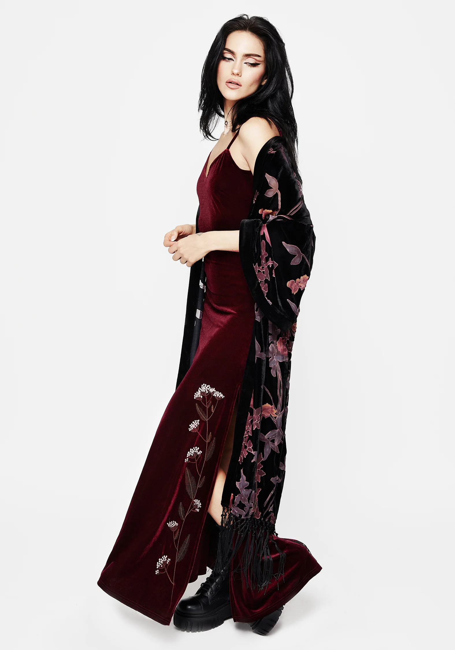 Virosa Floral Embroidered Velour Gown - Image 6