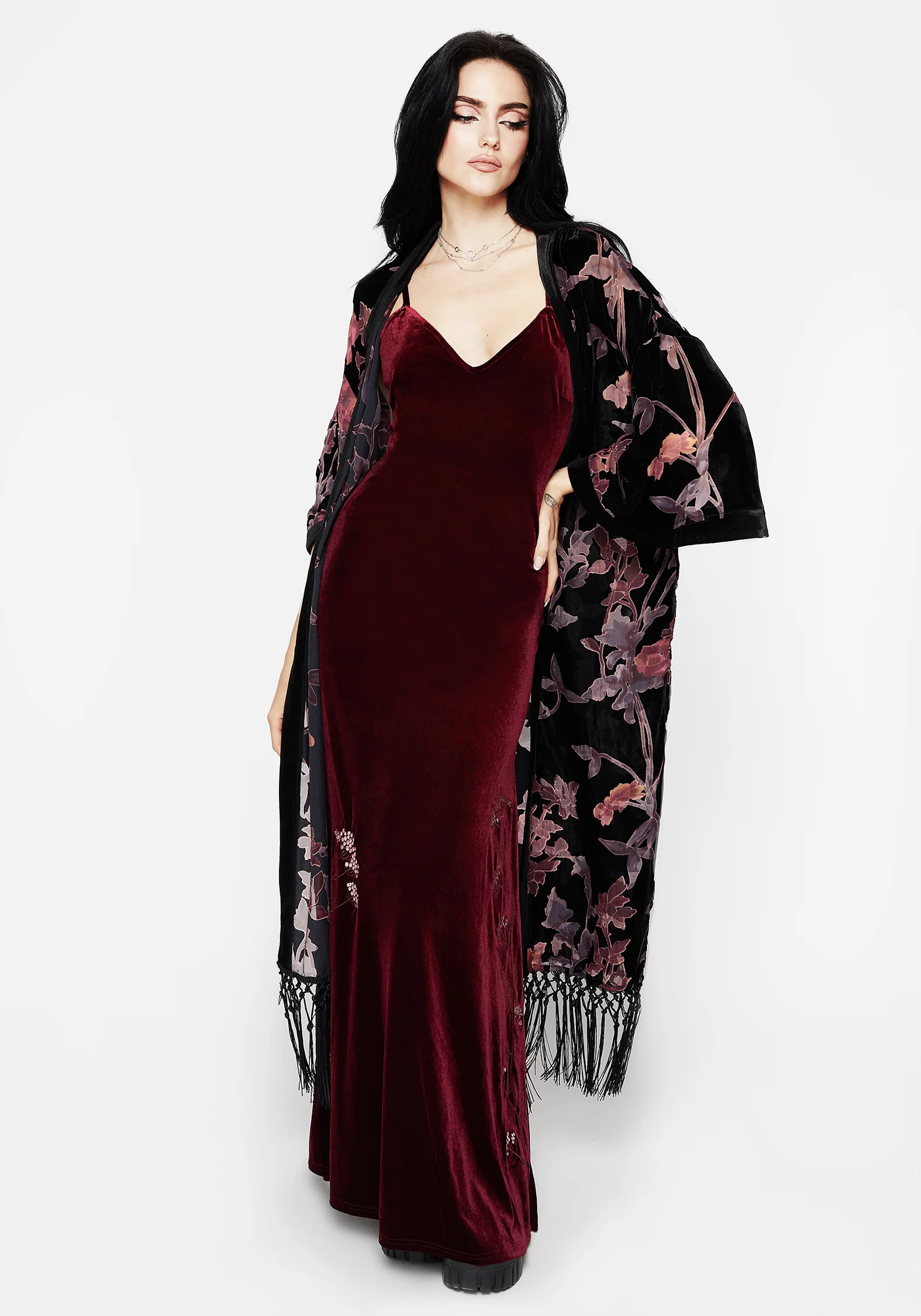Virosa Floral Embroidered Velour Gown - Image 7