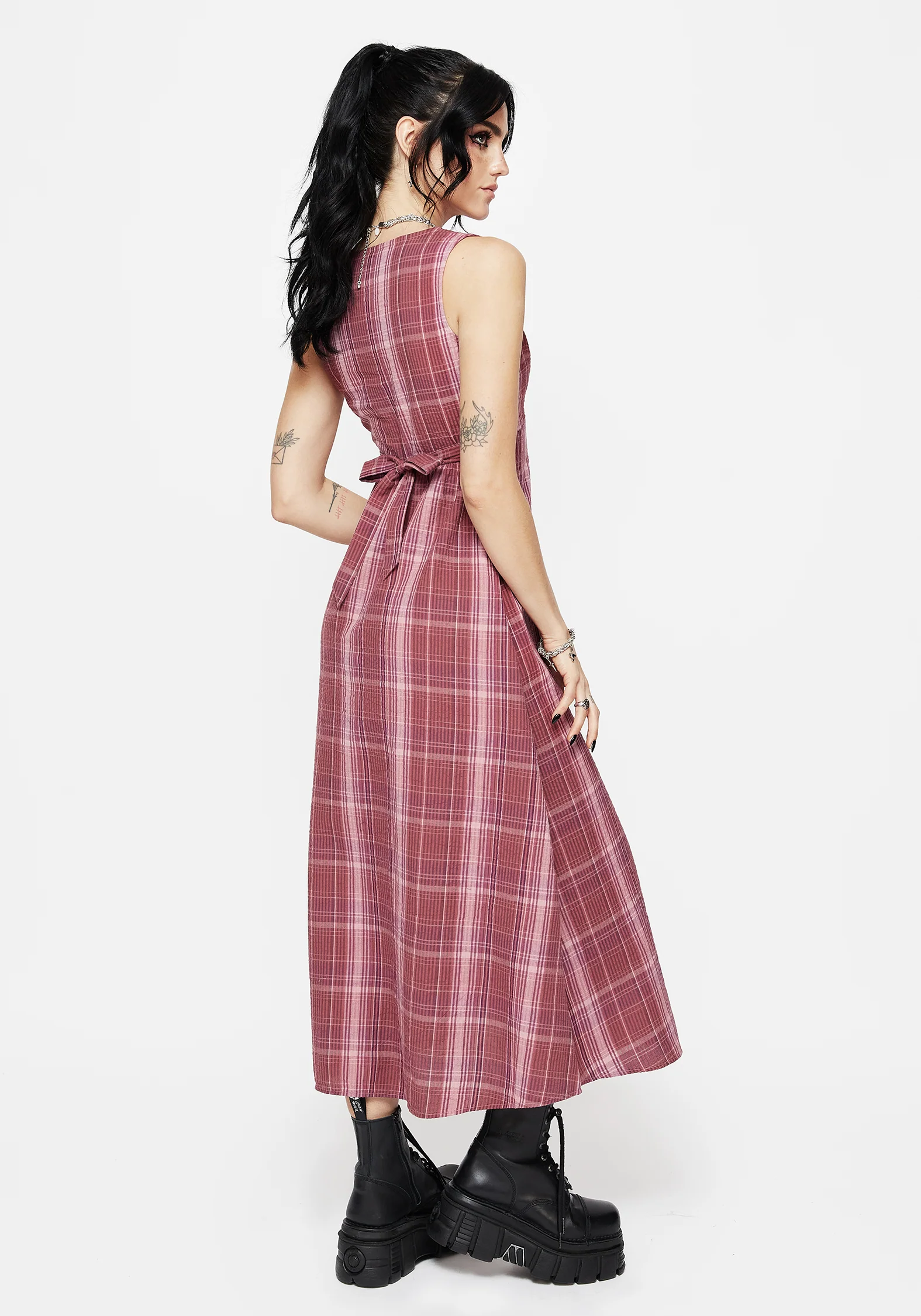 Zorina Cotton Check Midaxi Dress - Image 3