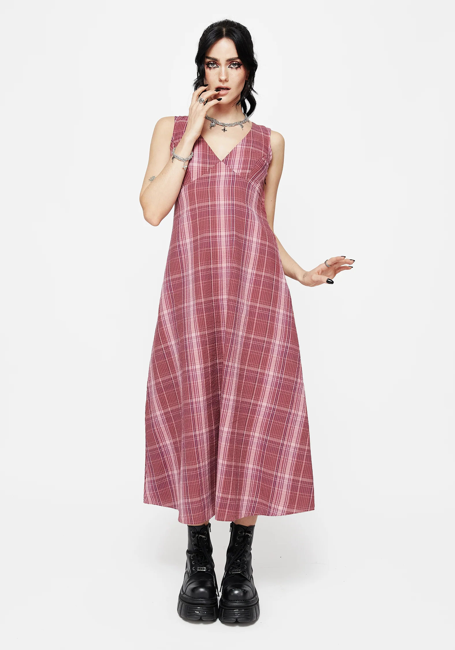 Zorina Cotton Check Midaxi Dress - Image 5
