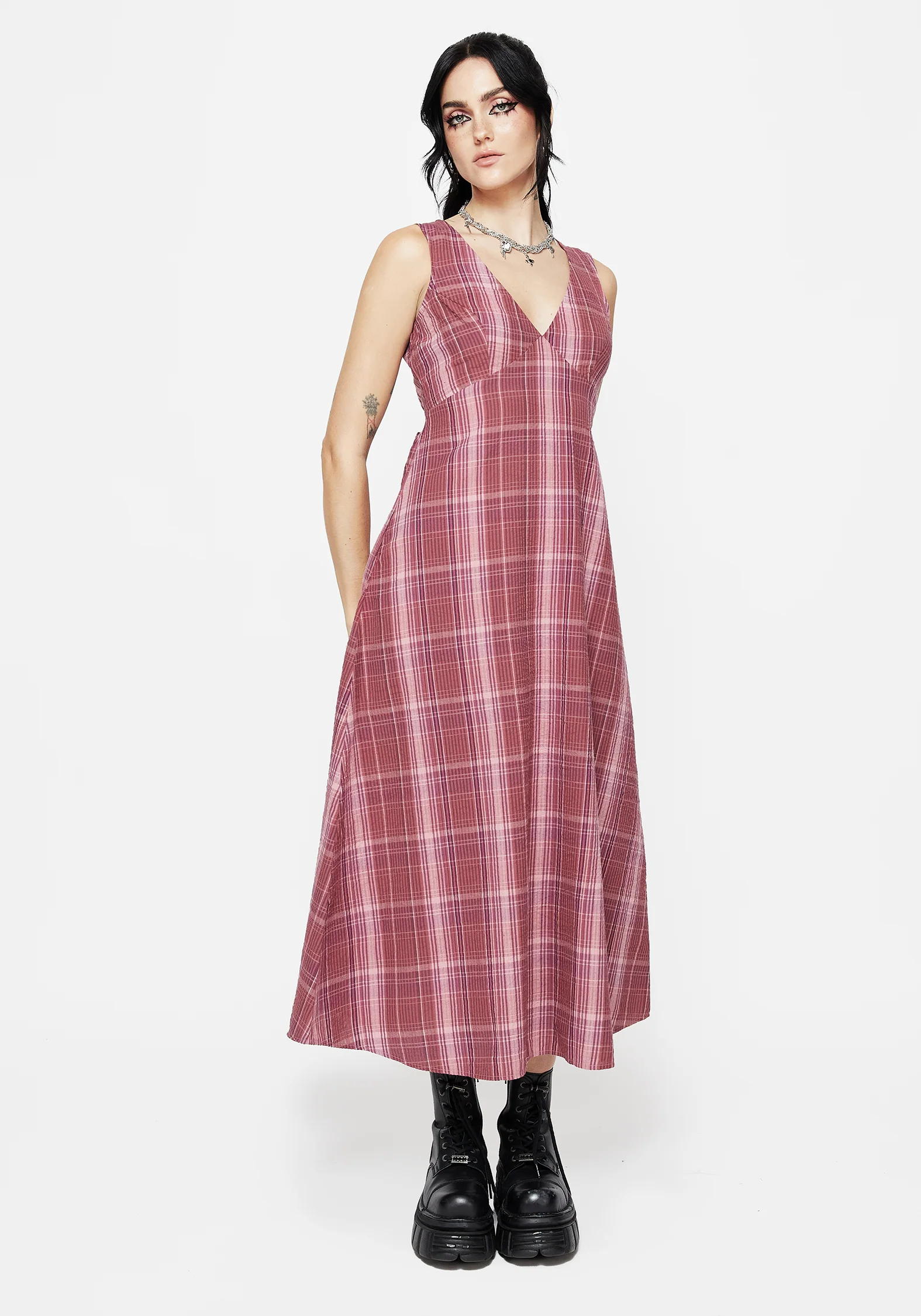 Zorina Cotton Check Midaxi Dress - Image 7